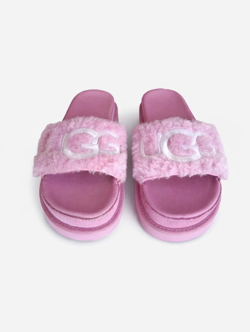 UGG Layton Pink Fluff Logo Slides Slippers Cozy Platform Sandals Size 7 - Picture 7 of 14